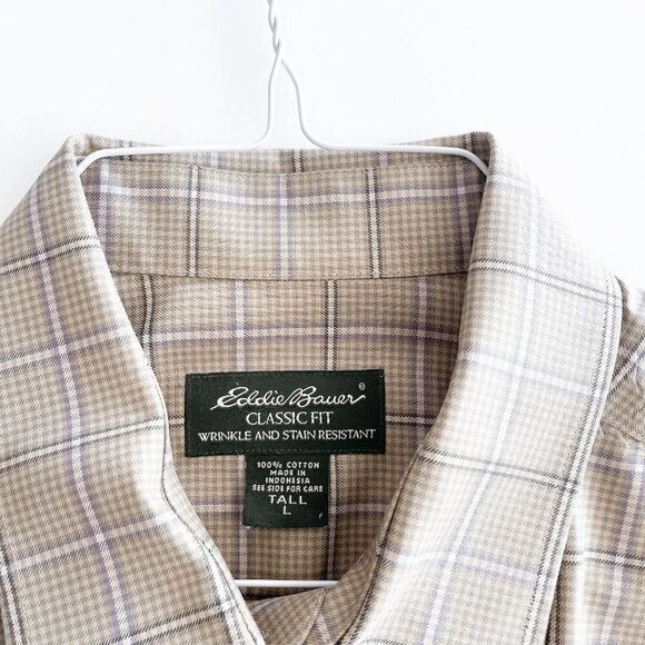 Eddie Bauer Mens Classic Fit Shirt Wrinkle & Stain Resistant Long Sleeve Brown L - Picture 5 of 7